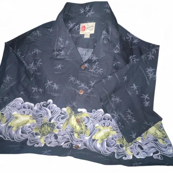The Hawaiin Original Hilo Hattie Black Shirt with Green Turtle Design - Picture 1 of 4